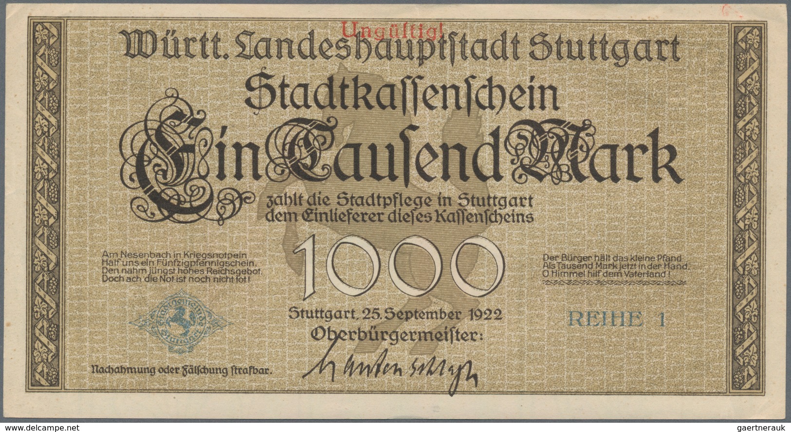 Deutschland - Notgeld - Württemberg: Stuttgart, Stadt, 100 Mark, 1.11.1922, 500 Mark, 25.9.1922, Bra - [11] Emissions Locales