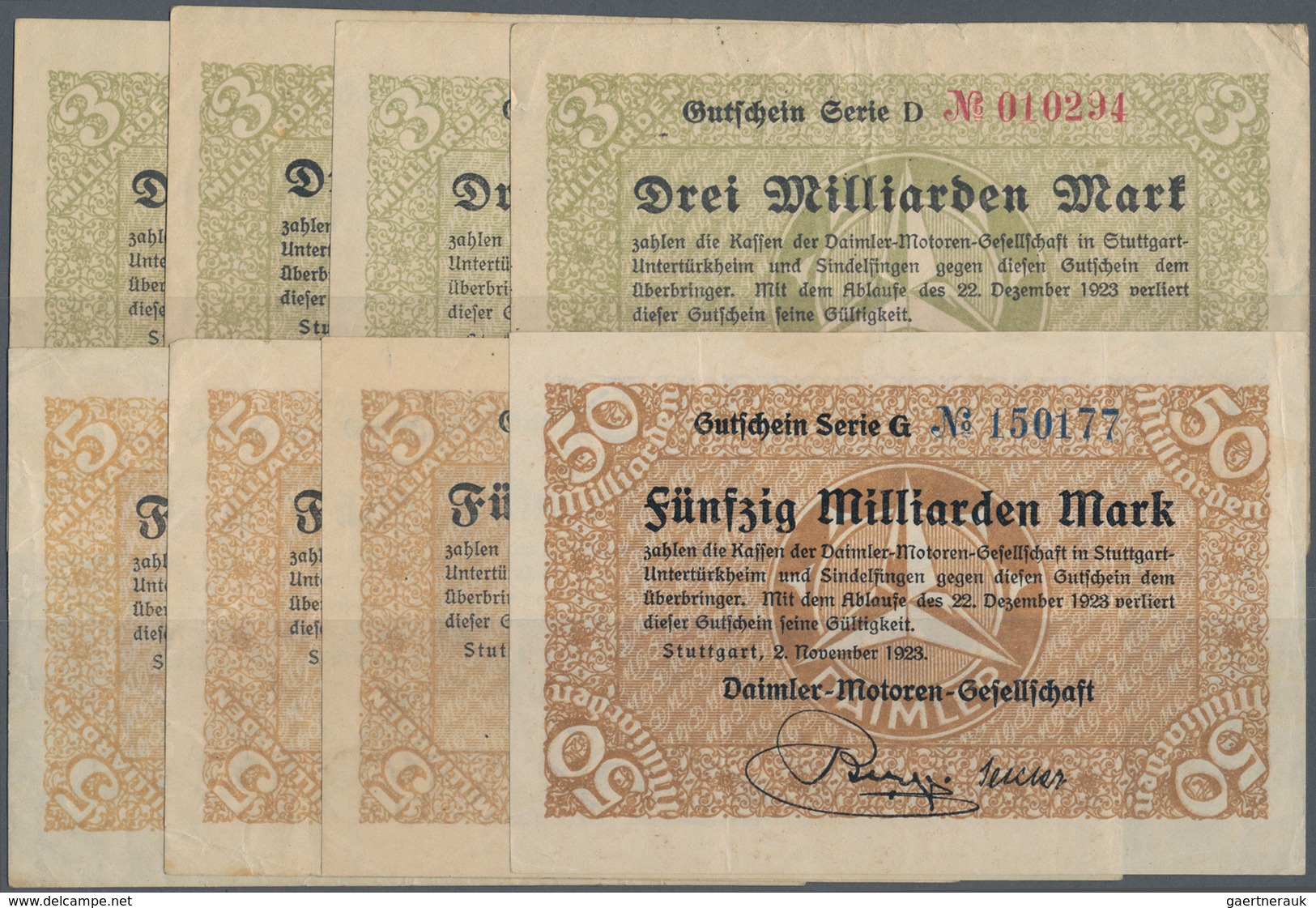 Deutschland - Notgeld - Württemberg: Stuttgart, Daimler-Motoren-Gesellschaft, 3 Mrd. Mark, 26.10.192 - Lokale Ausgaben