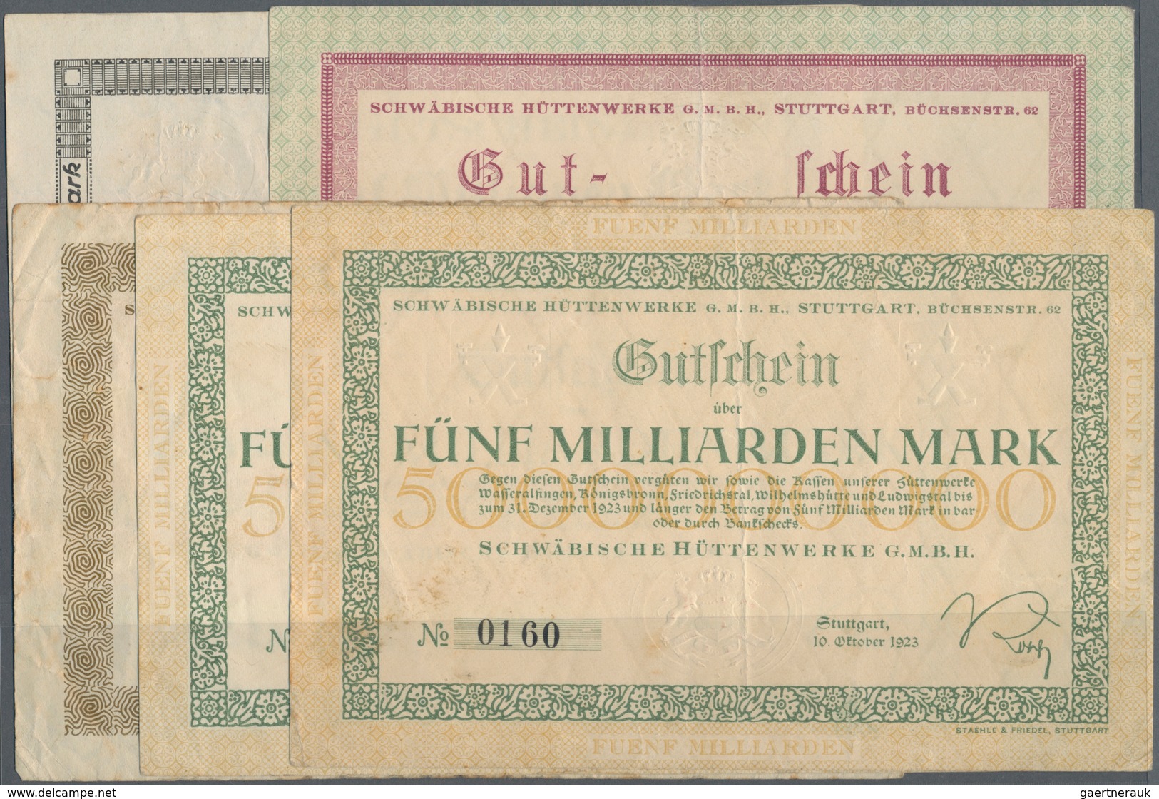 Deutschland - Notgeld - Württemberg: Stuttgart, Schwäb. Hüttenwerke GmbH, 5 Mio. Mark, 1.9.1923, 1, - Lokale Ausgaben