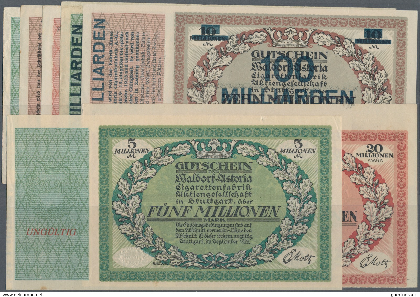 Deutschland - Notgeld - Württemberg: Stuttgart, Waldorf-Astoria-Cigarettenfabrik AG, 5 Mio. Mark, Se - [11] Local Banknote Issues