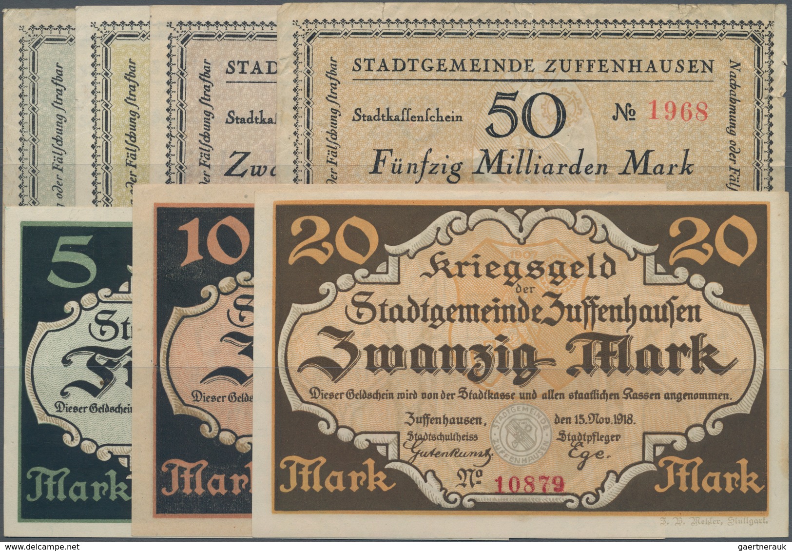 Deutschland - Notgeld - Württemberg: Zuffenhausen, Stadt, 5, 10, 20 Mark, 15.11.1918, Erh. I; 5, 10, - Lokale Ausgaben