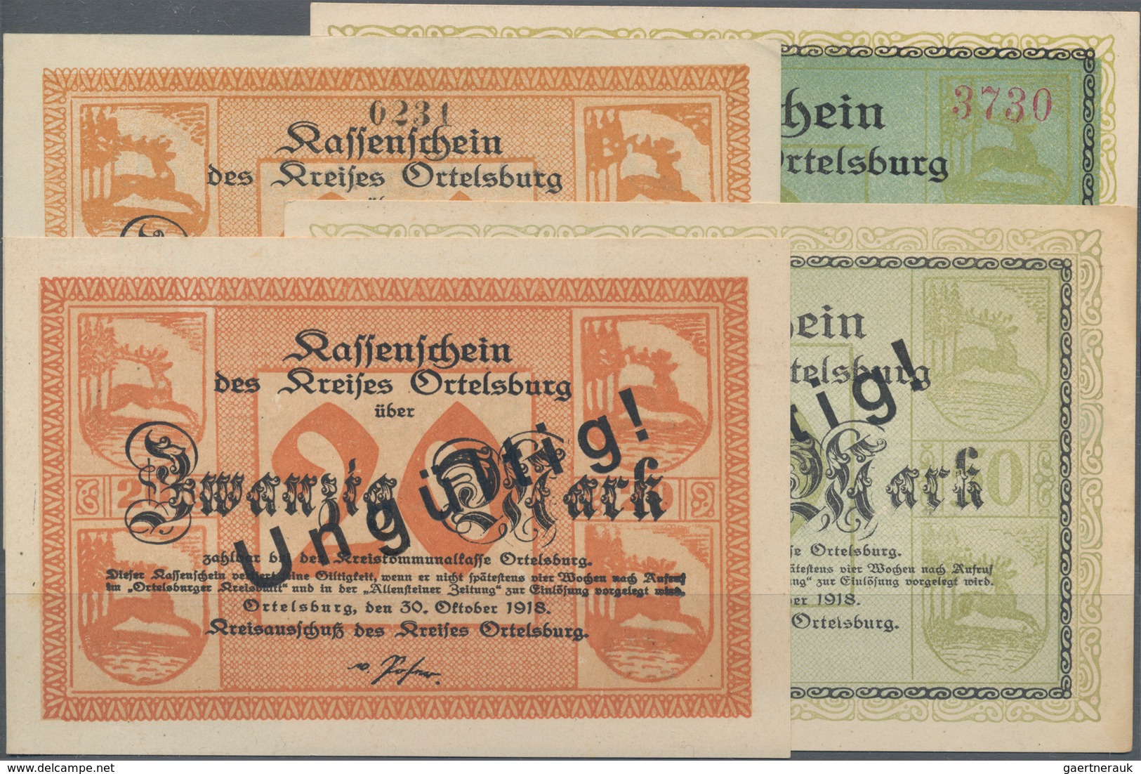 Deutschland - Notgeld - Ehemalige Ostgebiete: Ortelsburg, Ostpreußen, Kreis, 20, 50 Mark, Mit "Der K - Sonstige & Ohne Zuordnung