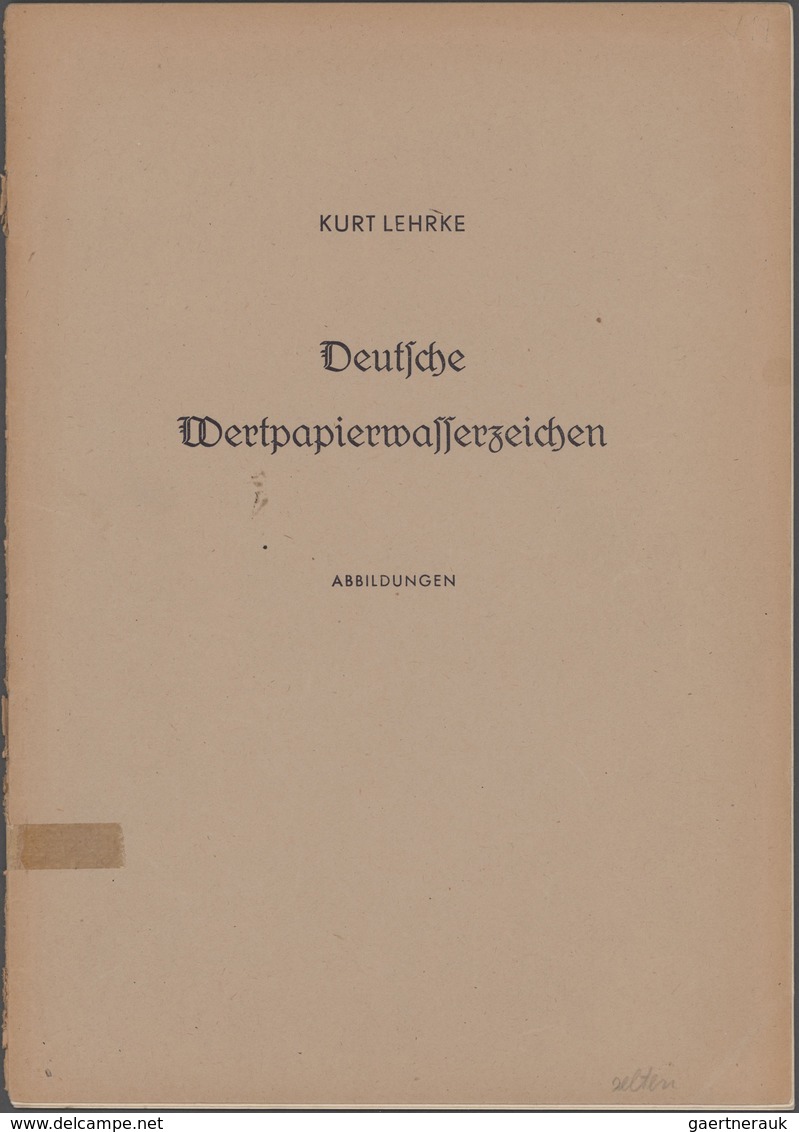 Literatur: Kurt Lehrke – Deutsche Wertpapierwasserzeichen, Berlin 1954, 13 Seiten Ca. DIN A4 Groß Mi - Literatur & Software