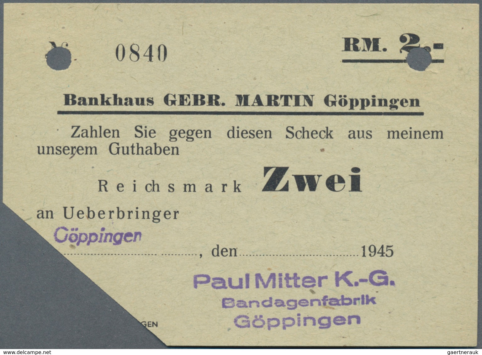 Deutschland - Alliierte Miltärbehörde + Ausgaben 1945-1948: Göppingen, Bankhaus Gebr. Martin, 1, 2, - Autres & Non Classés