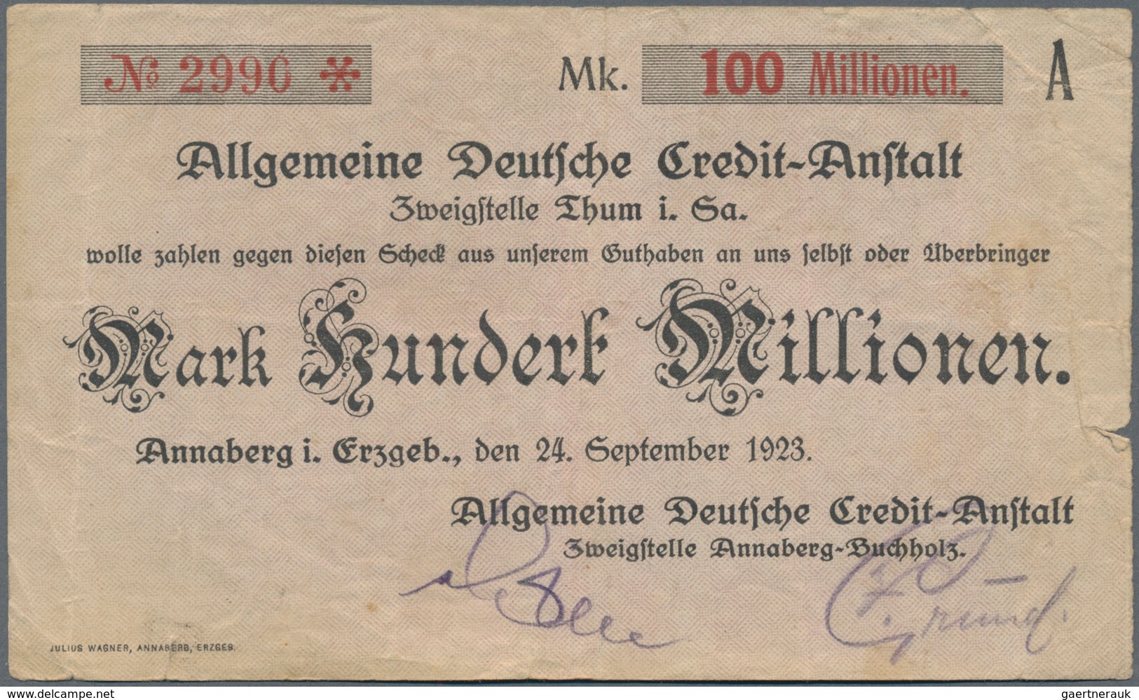 Deutschland - Notgeld - Sachsen: Hochinflation, Kleines Lot Besserer Scheine Mit Annaberg ADCA 100 M - [11] Local Banknote Issues