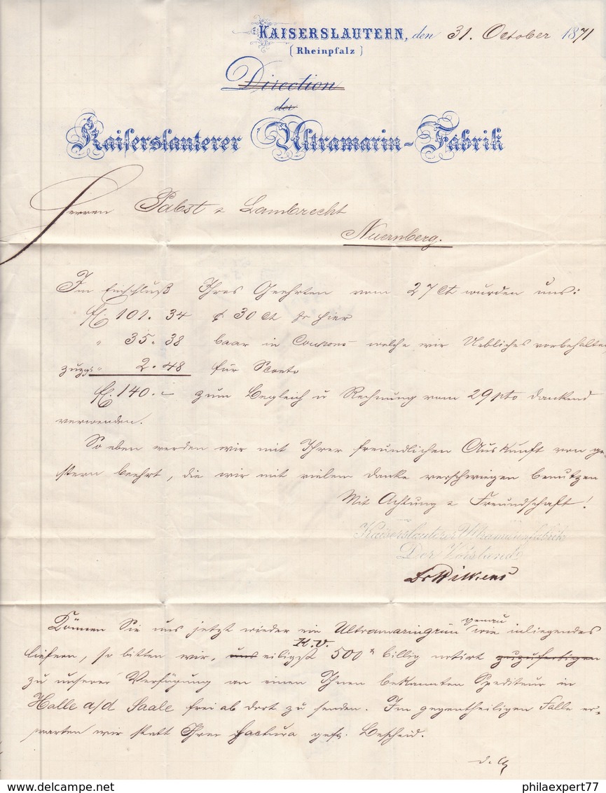 Bayern - 1871 - Brief Mit Inhalt  - Michel Nr. 23  - Einkreisstempel Keiserslautern - Nach Nürnberg - Other & Unclassified