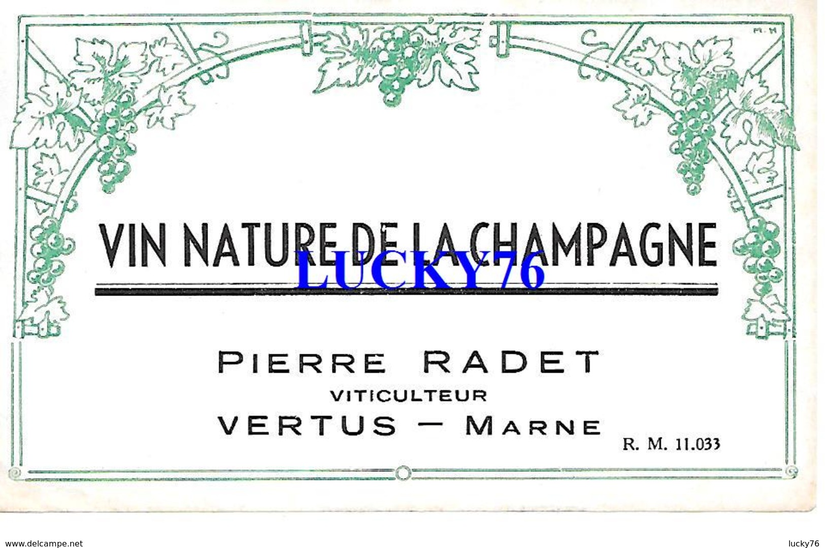 Etiquette Vin Nature De Champagne Pierre Radet Vertus - Champagne