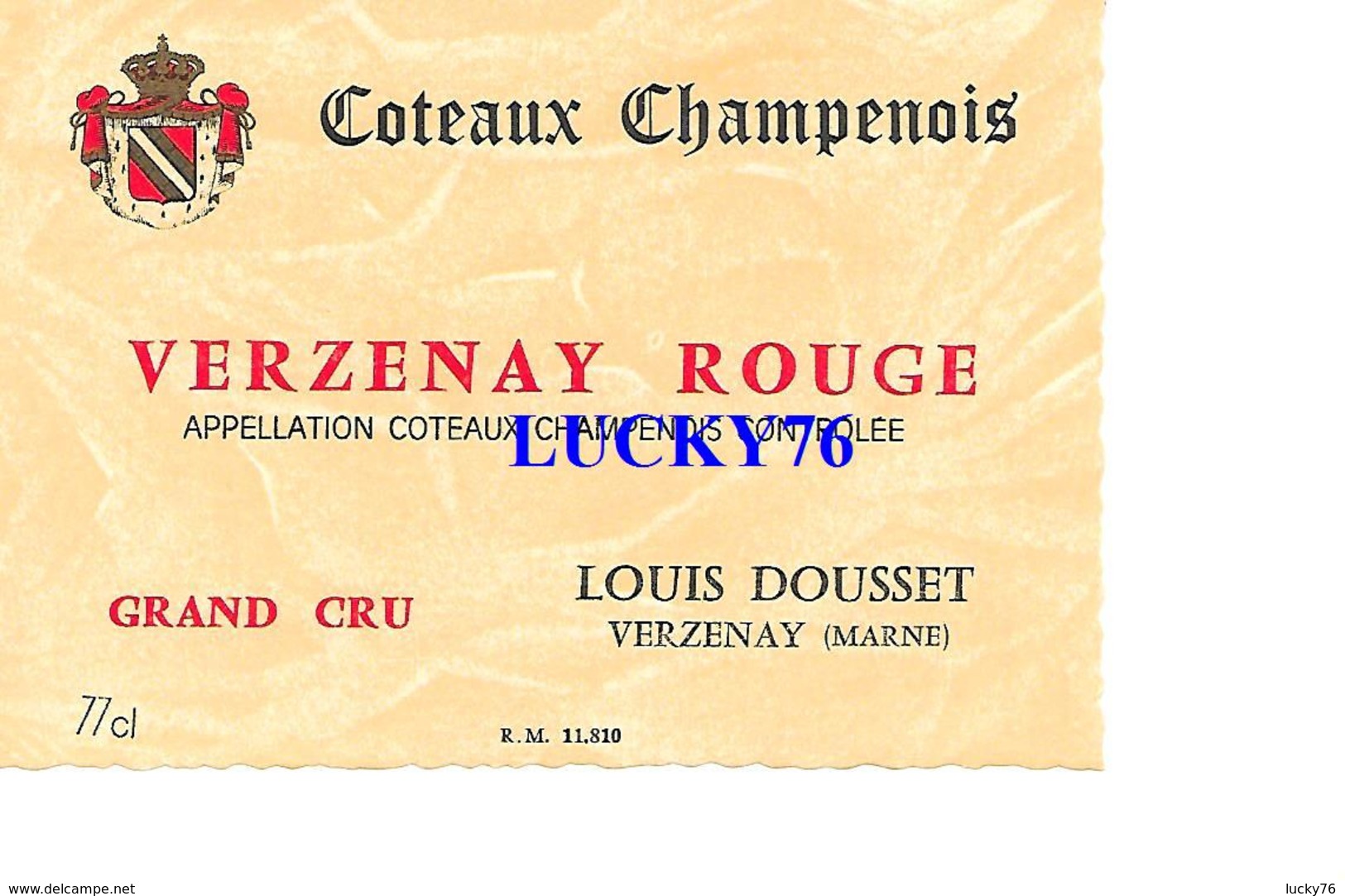 Etiquette Coteaux Champenois Grand Cru Verzenay Rouge Louis Dousset - Champagne