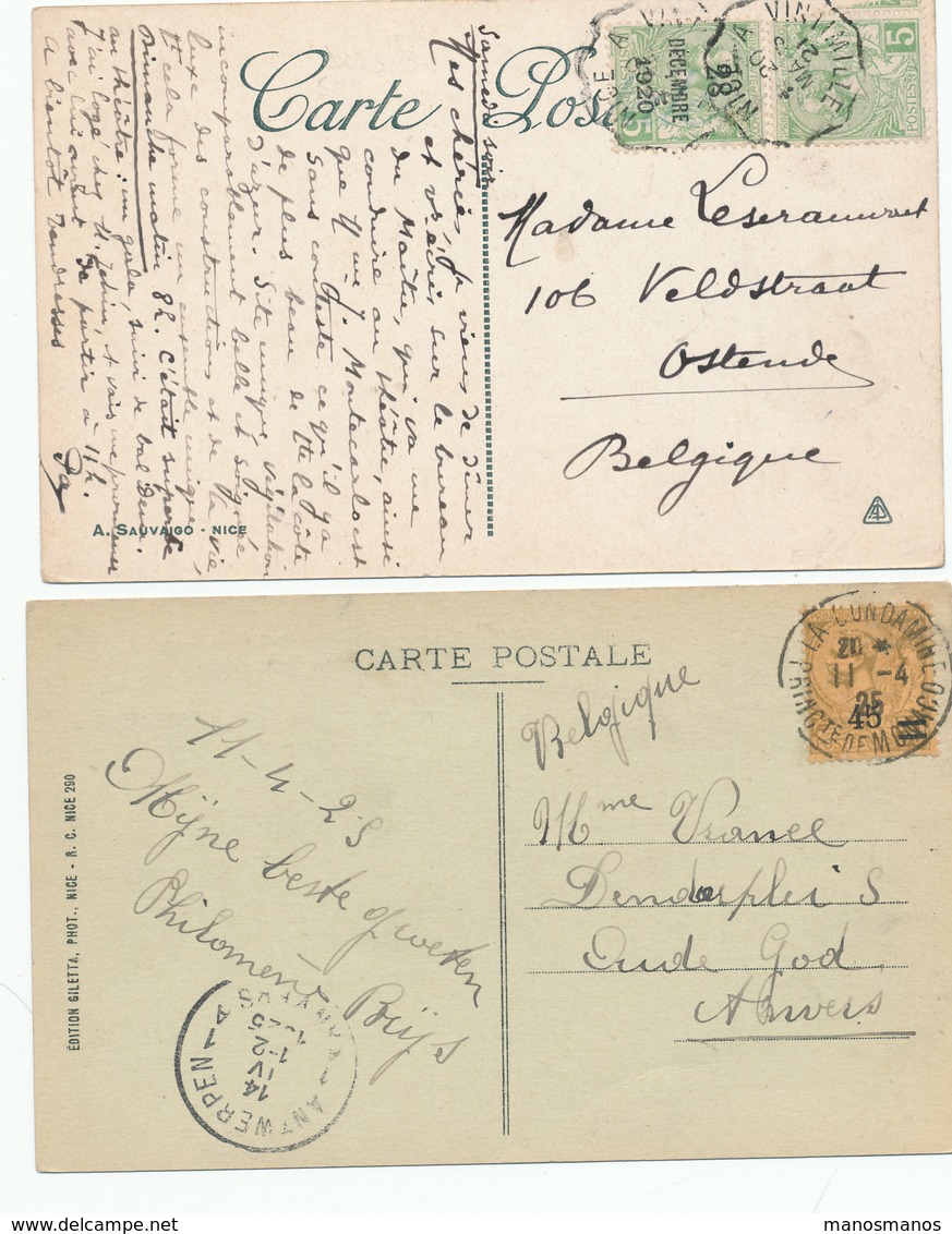 854/30 - Ensemble De 5 X Carte-Vue TP Monaco 1902/1925 Vers Belgique - Dont Millésime , Convoyeurs , Etc... - Briefe U. Dokumente