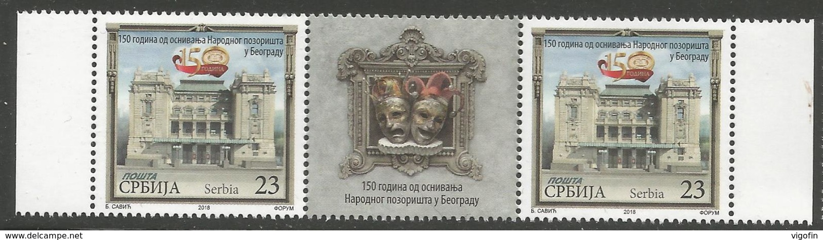 SRB 2018-775 NATIONAL THEATAR IN BEOGRAD, SERBIA, 2 X 1v + Label, MNH - Theater