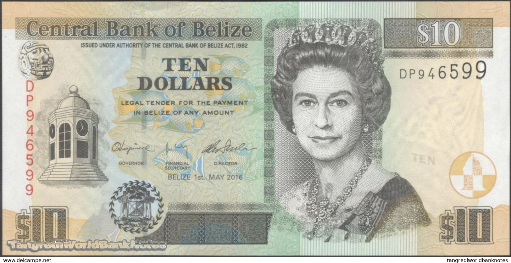 TWN - BELIZE 68e - 10 Dollars 1.5.2016 Prefix DP UNC - Belize