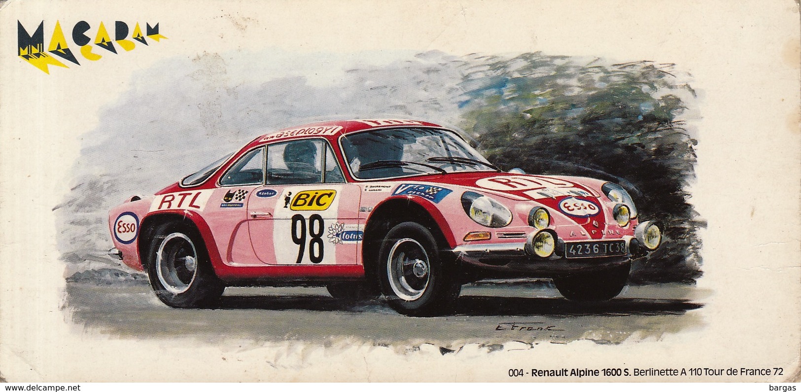 Carton Des Années 1970 MACADAM Pour Publicité Buvard Ou ... Renault Alpine 1600S Berlinette A110 Tour De France - Voitures