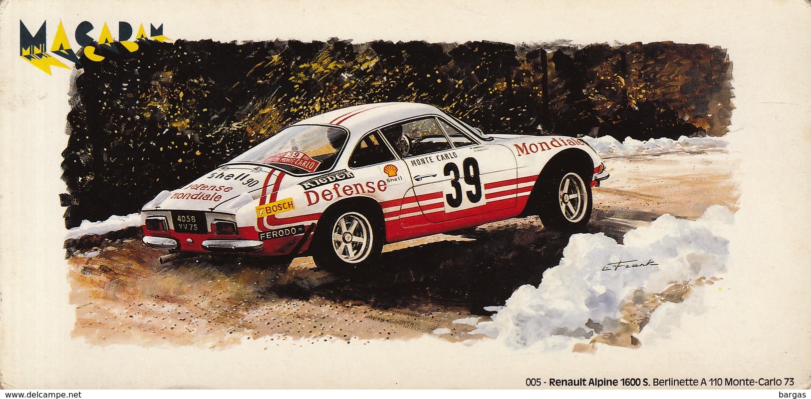 Carton Des Années 1970 MACADAM Pour Publicité Buvard Ou ... Renault Alpine 1600S Berlinette A110 Monte Carlo Rallye 1973 - Voitures