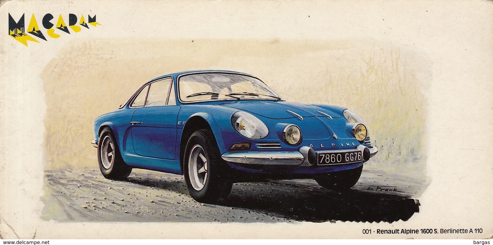 Carton Des Années 1970 MACADAM Pour Publicité Buvard Ou ... Renault Alpine 1600 S Belinette A110 - Voitures