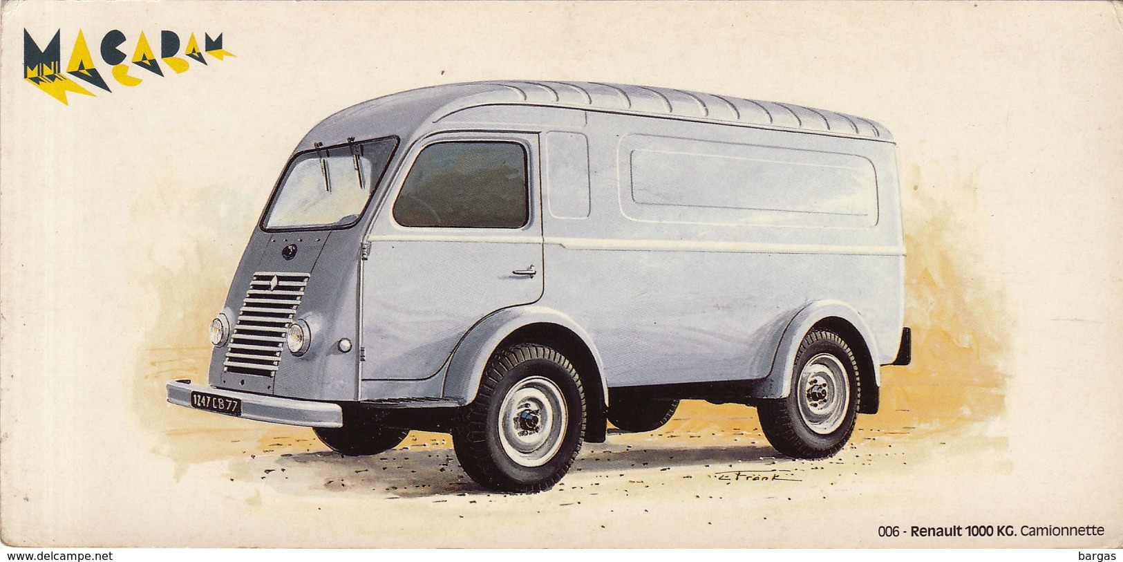 Carton Des Années 1970 MACADAM Pour Publicité Buvard Ou ... Renault Camionnette 1000 Kg - Voitures