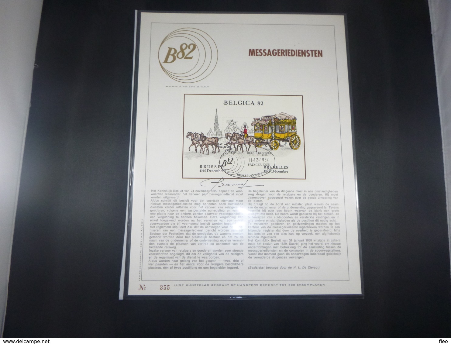 BELG.1982 BL59 FDC Filatelic Gold Card NL. : " MESSAGERIEDIENSTEN  " - 1981-1990