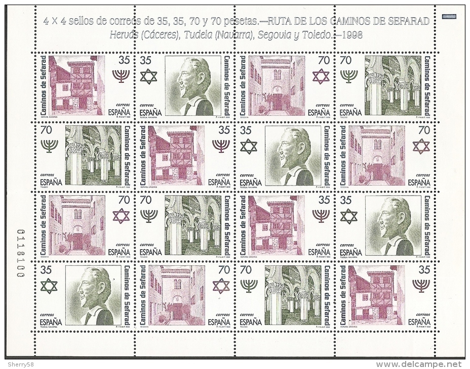 1998-ED. 3600 A 3603 EN MINIPLIEGO-RUTA DE LOS CAMINOS DE SEFARAD-NUEVO - Ganze Bögen