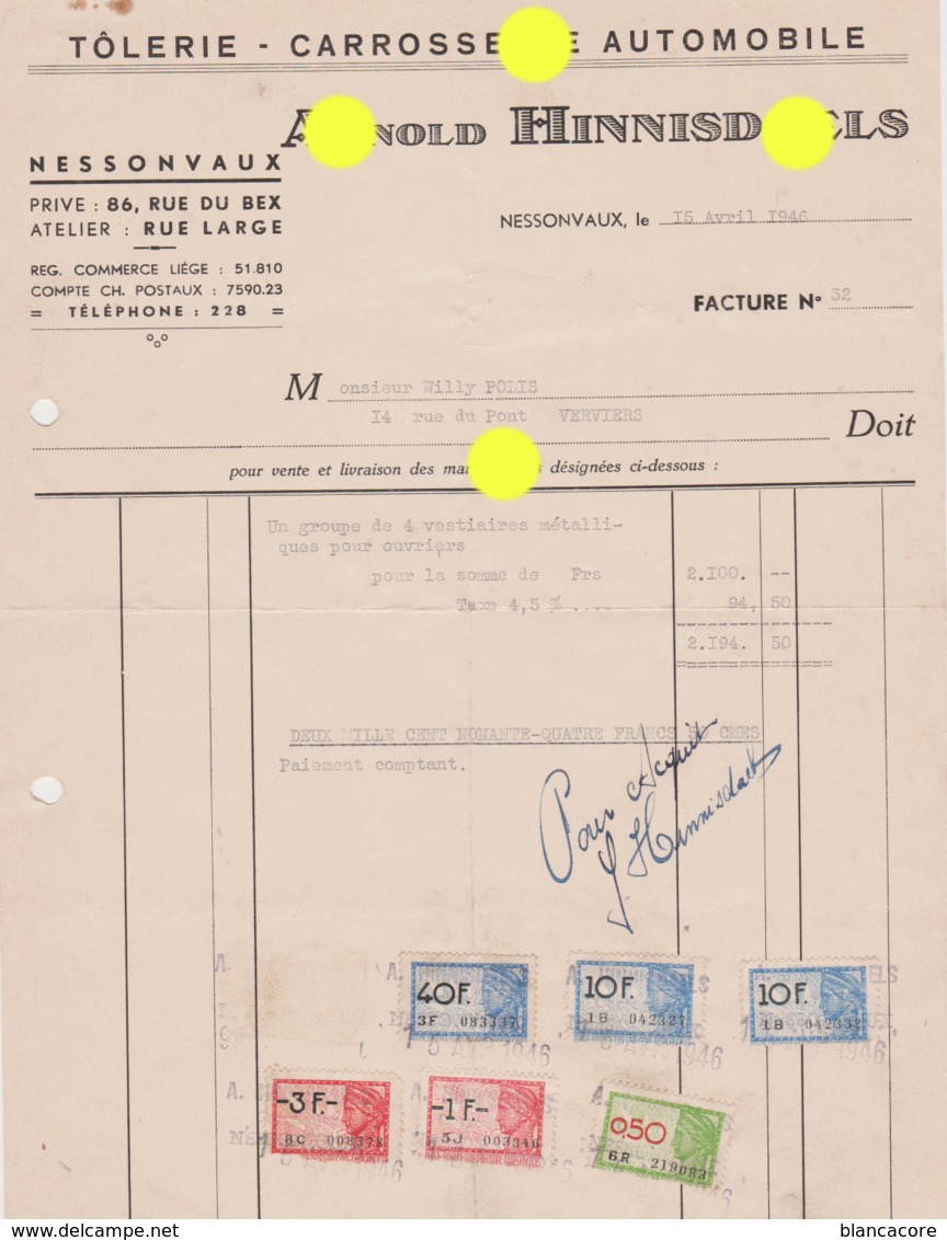 NESSONVAUX 1946 Tôlerie Carrosserie Automobile ARNOLD HINNISDAELS - Automobilismo