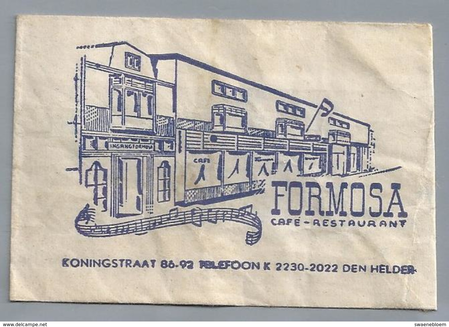 Suikerzakje.- DEN HELDER. - FORMOSA - CAFÉ RESTAURANT, KONINGSTRAAT 86-92. Sucre Zucchero Zucker Sugar - Zucker