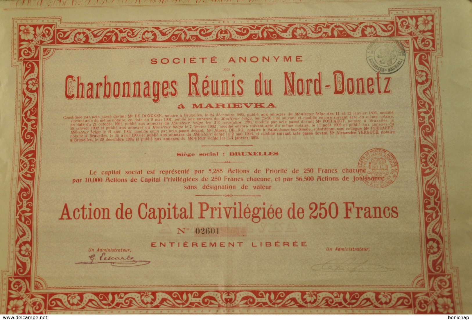 Société Anonyme Des Charbonnages Réunis Du Nord-Donetz à Marievka - 1905 - Mines