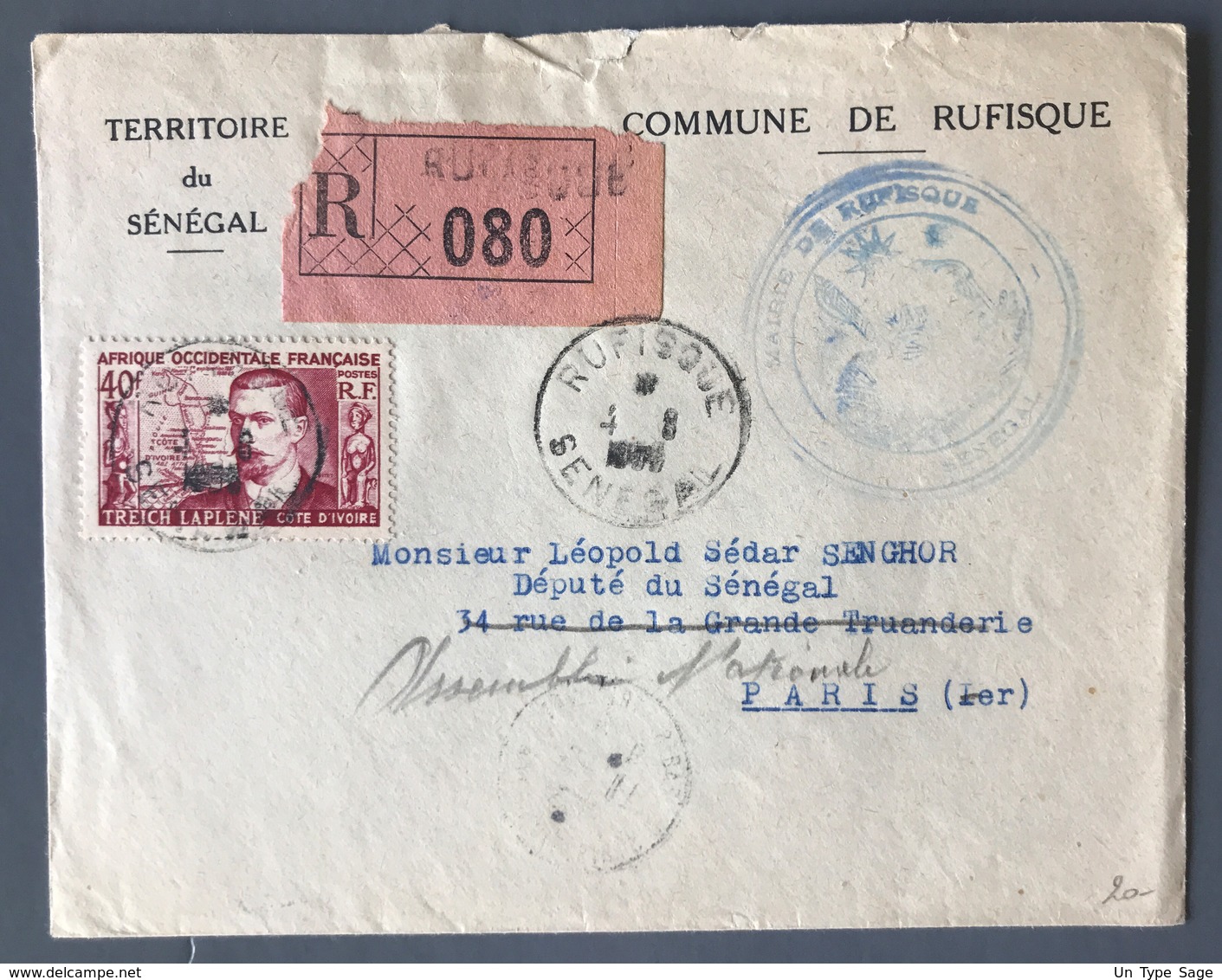 Sénégal, Lettre De Rufisque Pour Paris 1953 - LSC - Adressée à Léopold Sédar Senghor - (B1775) - Briefe U. Dokumente