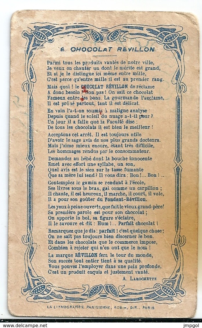 Chromos Chocolat Révillon Séries Cartes à Jouer Et Métiers "Neuf De Trèfle Cadeaux à Recevoir" - Revillon