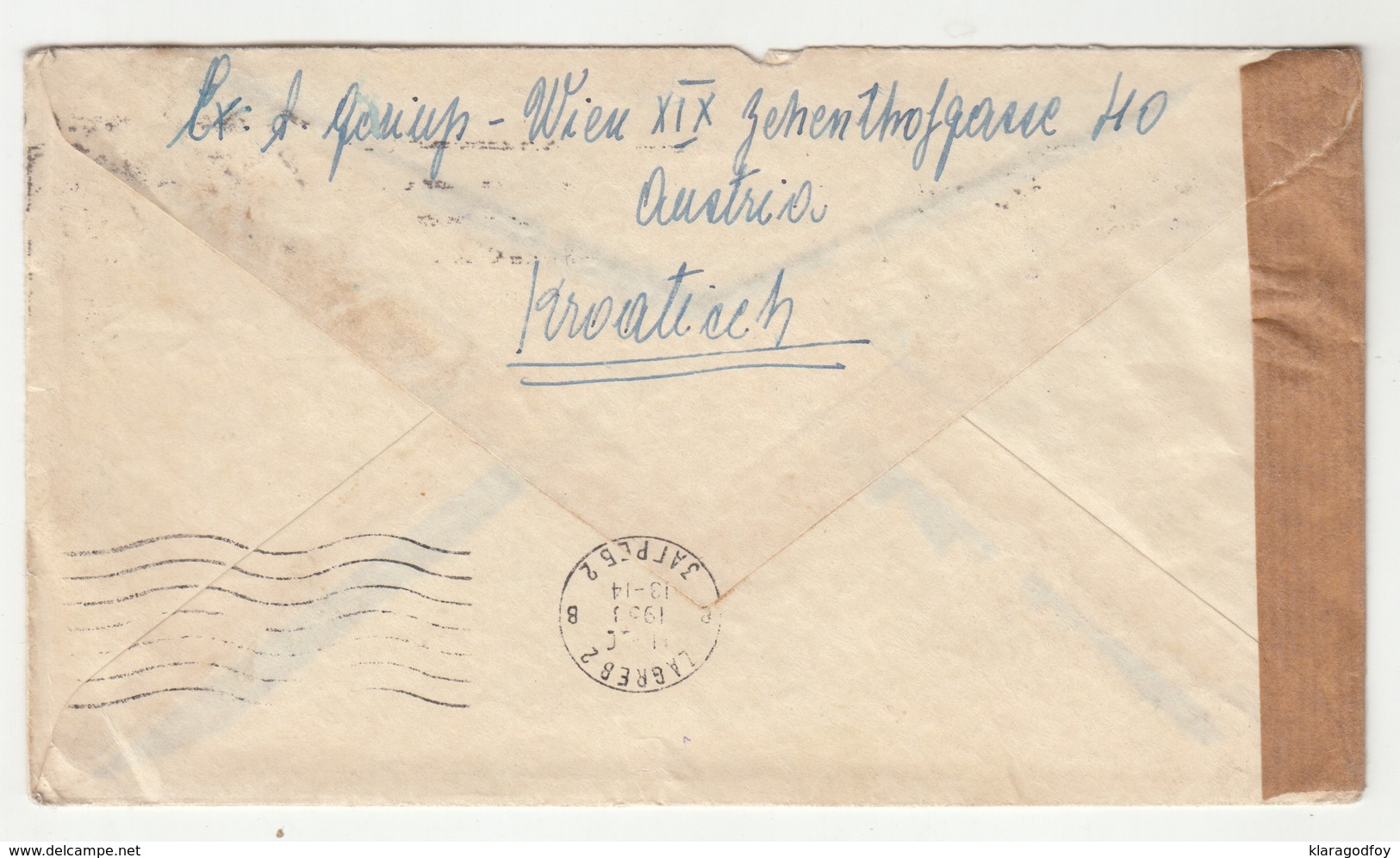 Austria Censored Letter Cover Posted 1953 Wien To Zagreb B200110 - Briefe U. Dokumente