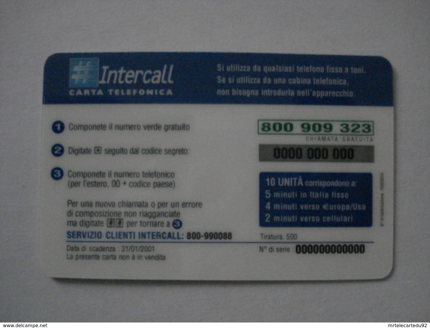 Carte Prépayée  " INTERCALL  "  (neuve Sans Code). - Mobicartes (recharges)