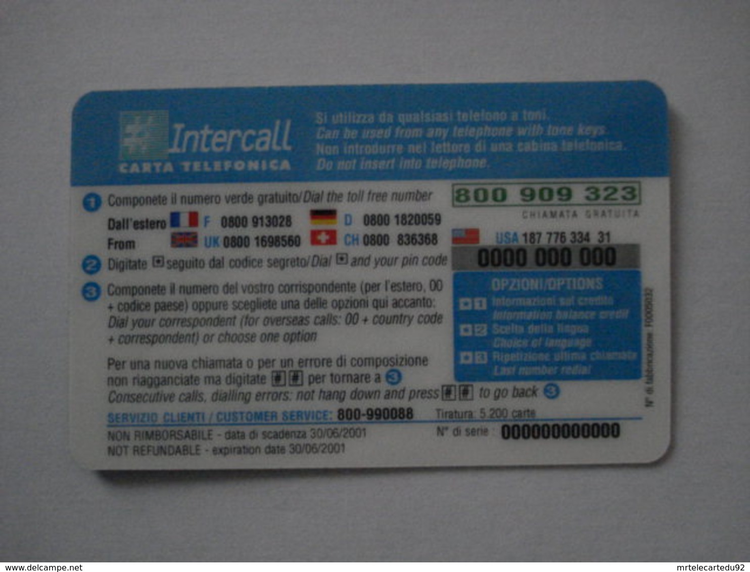 Carte Prépayée  " INTERCALL  "  (neuve Sans Code). - Per Cellulari (ricariche)