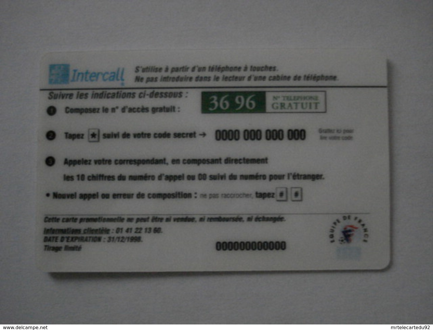 Carte Prépayée Française  " INTERCALL  "  (neuve Sans Code). - Kaarten Voor De Telefooncel (herlaadbaar)