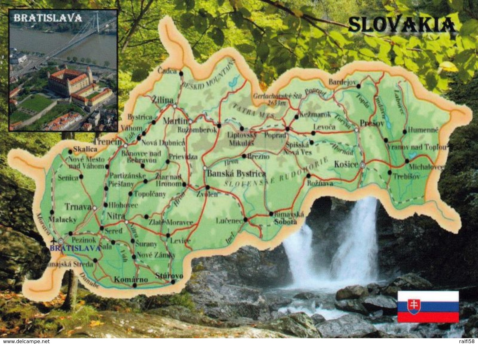 1 MAP Of Slovakia * 1 Ansichtskarte Mit Der Landkarte Der Slowakei - Im Kleinen Bild Die Hauptstadt Bratislava * - Landkarten