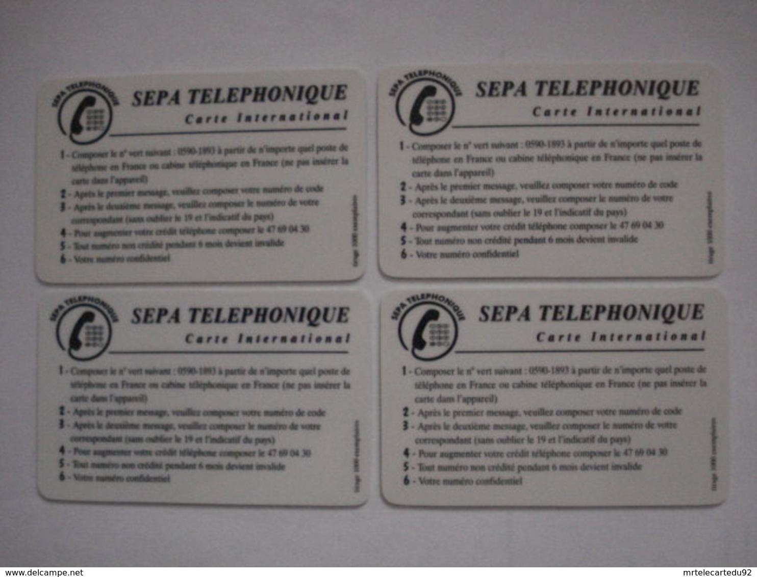 4 Cartes Prépayées Française  " SEPA TELEPHONIQUE "  (utilisée Luxe). - Per Cellulari (ricariche)