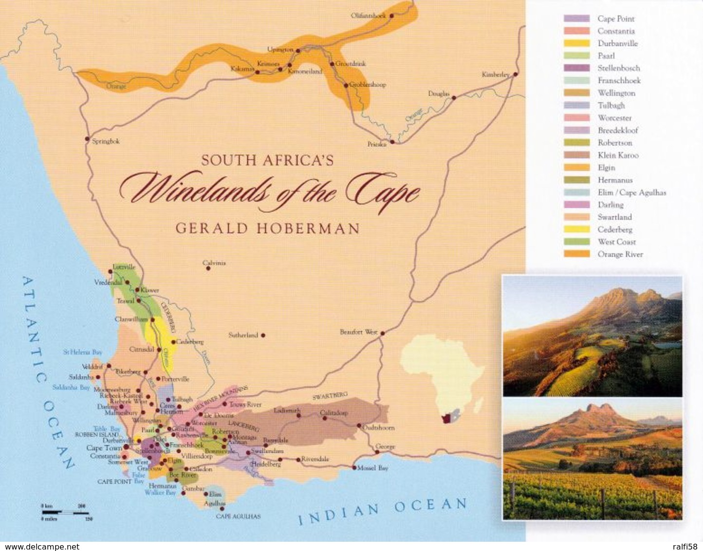 1 Map Of South Africa * 1 Ansichtskarte Mit Der Landkarte - Winelands Of The Cape * - Landkarten