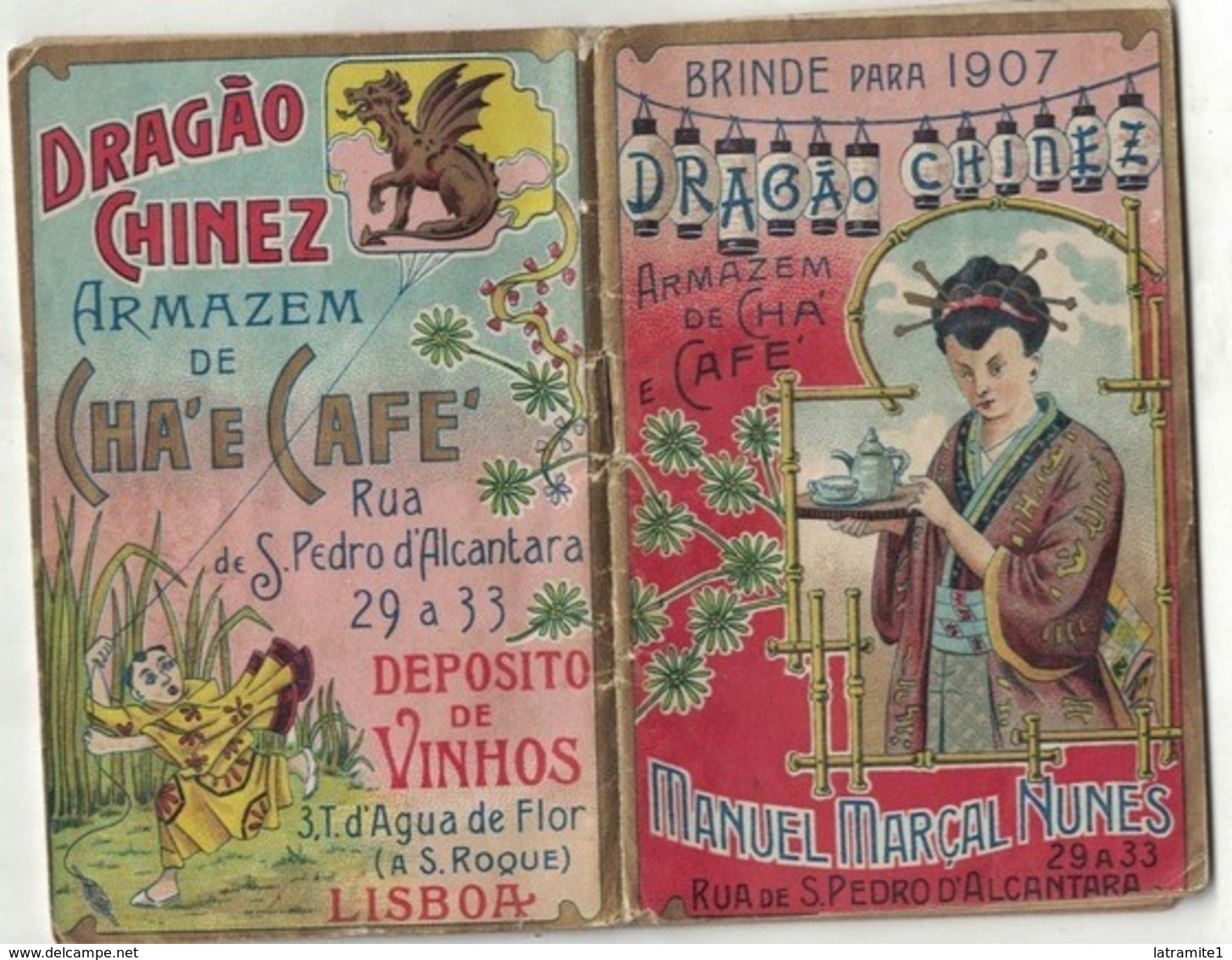 CALENDARIETTO PORTOGHESE 1907   Dragao Chinez Magazzino Di  Tè E Caffè Rua Pedro De Alcantara Lisboa - Other & Unclassified