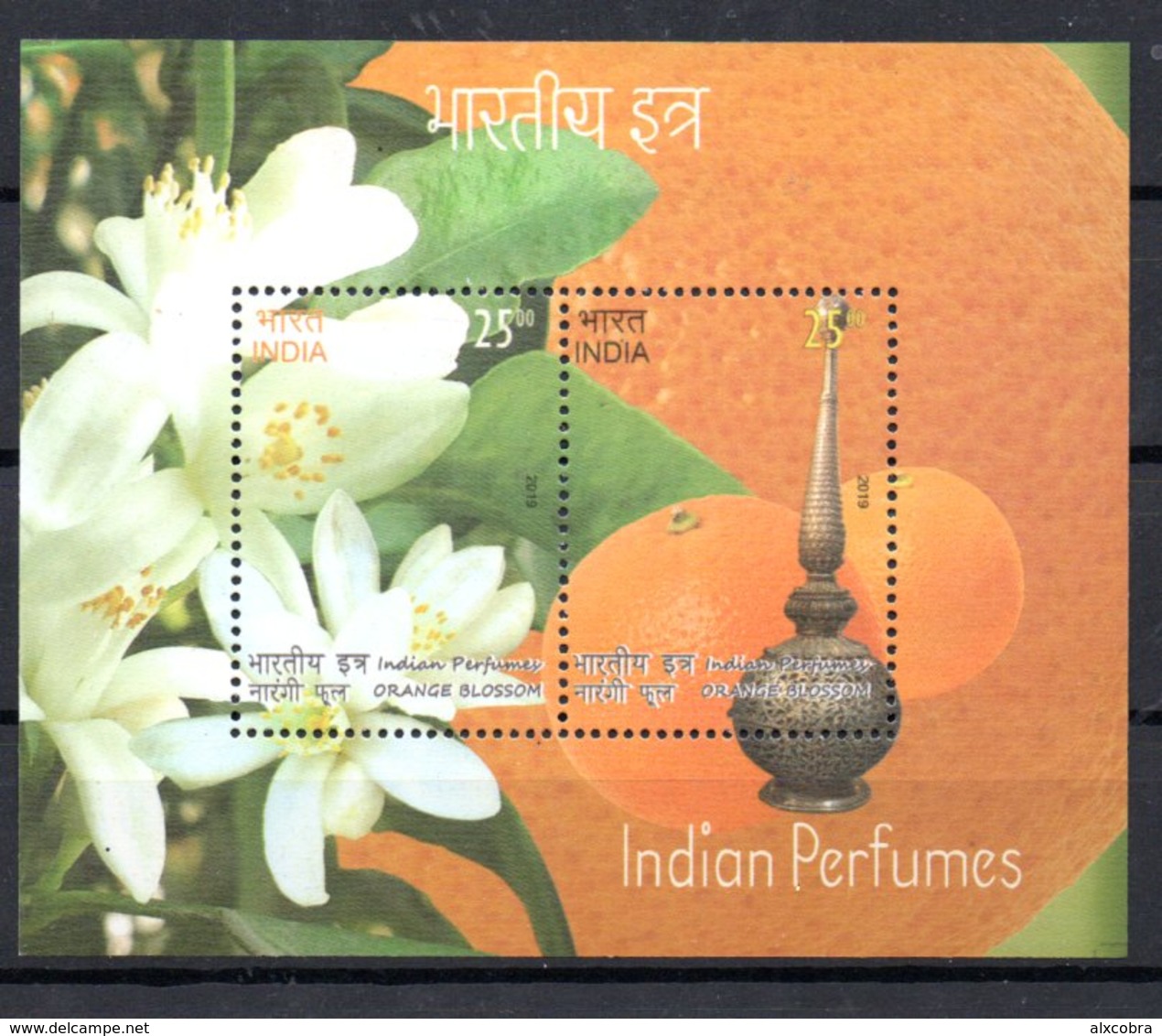 India 2019 Perfumes Orange Blossom M/S + 2 Stamps MNH - Ungebraucht