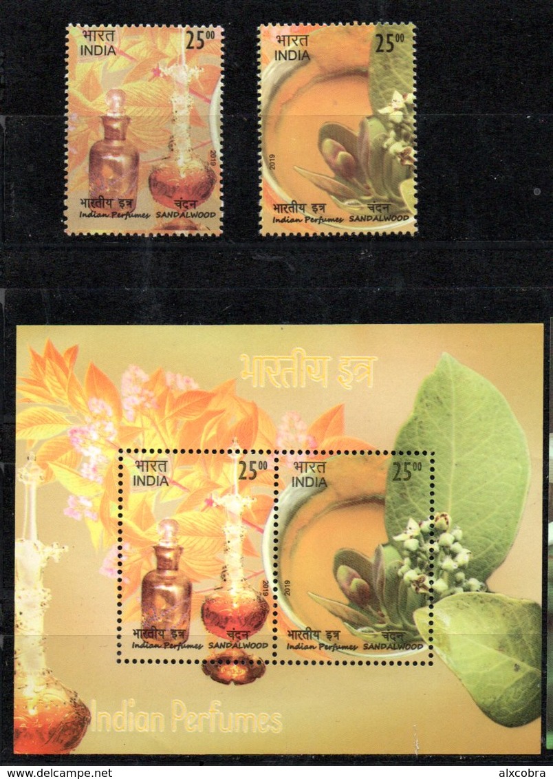 India 2019 Perfumes Sandalwood M/S + 2 Stamps MNH - Nuovi