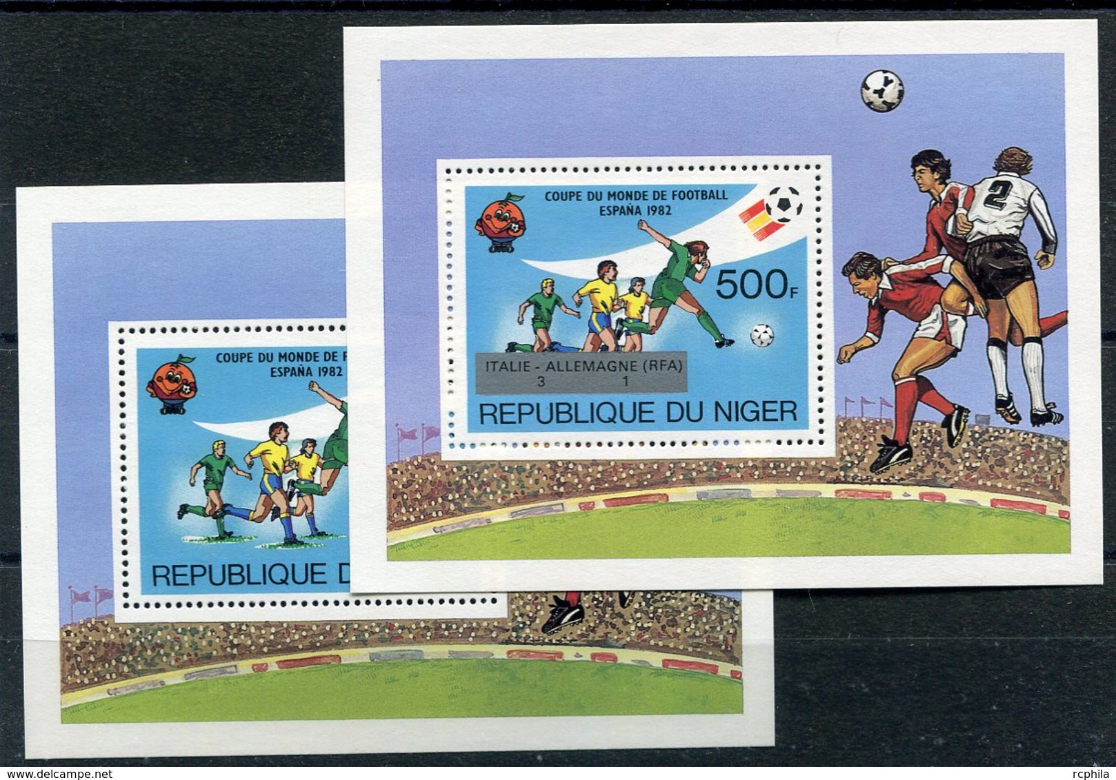 RC 15135 NIGER COUPE DU MONDE DE FOOTBALL ESPANA 82 + SURCHARGÉ BLOC FEUILLET NEUF ** MNH TB - Níger (1960-...)