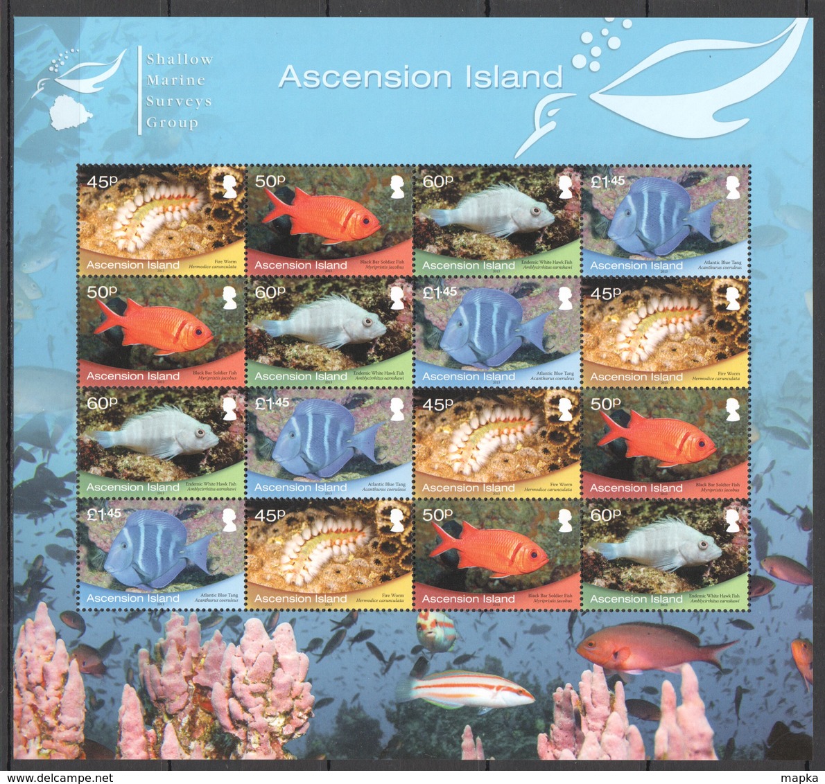 D315 2013 ASCENSION ISLAND FISH & MARINE LIFE #1098-101 MICHEL 48 EURO 1SH MNH - Meereswelt