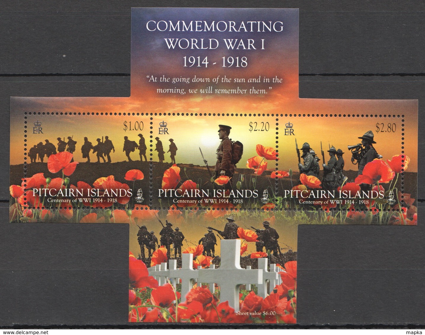 D279 PITCAIRN ISLANDS COMMEMORATING WORLD WAR I CENTENARY OF WWI !!! MICHEL 12 EURO !!! 1KB MNH - Prima Guerra Mondiale