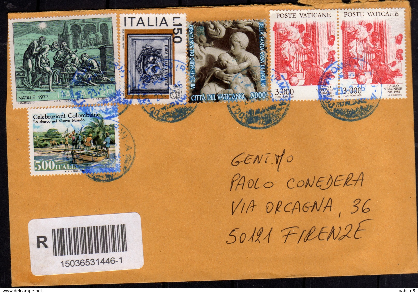 VATICANO VATIKAN VATICAN LETTERA RACCOMANDATA REGISTERED LETTER 23 - 2 - 2016 AFFRANCATURA MISTA CON ITALIA ITALY - Storia Postale