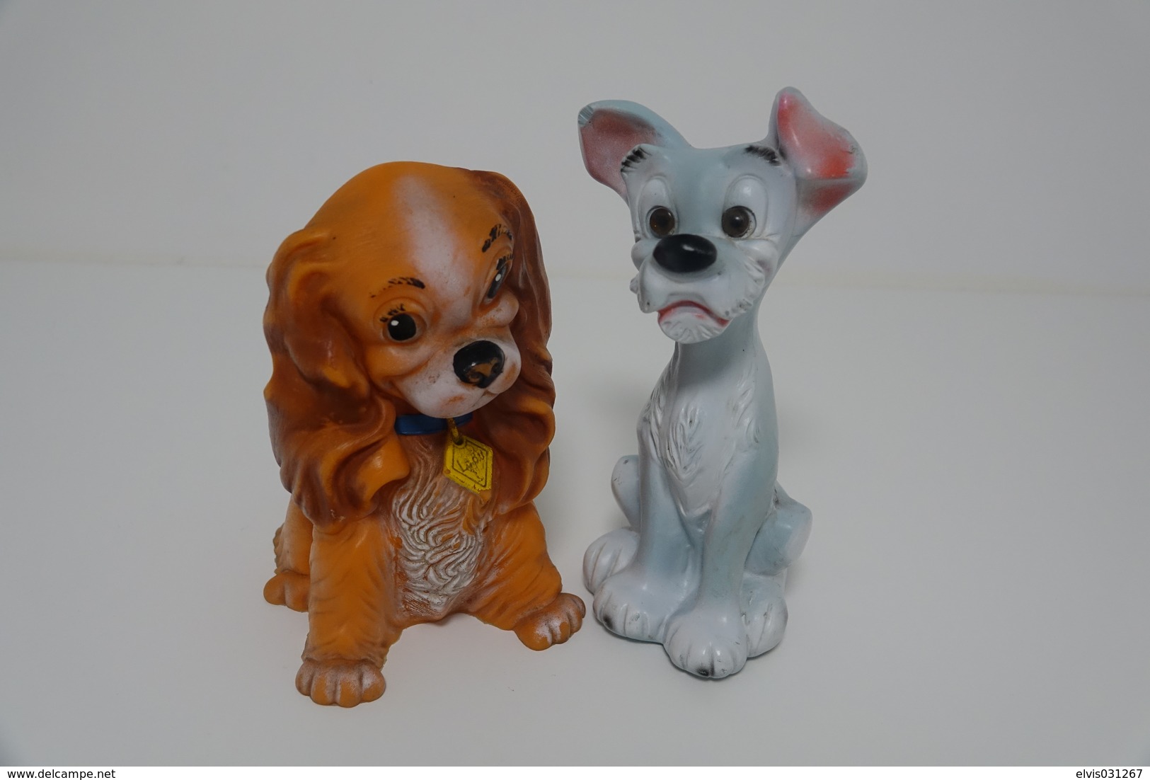 PIEPER POUET SQUEAKY: LEDRAPLASTIC LADY & TRAMP BELLE & CLOCHARD VAGEBOND - L=21,18 - DISNEY - ELEPHANT - Rubber - Vinyl - Schtroumpfs