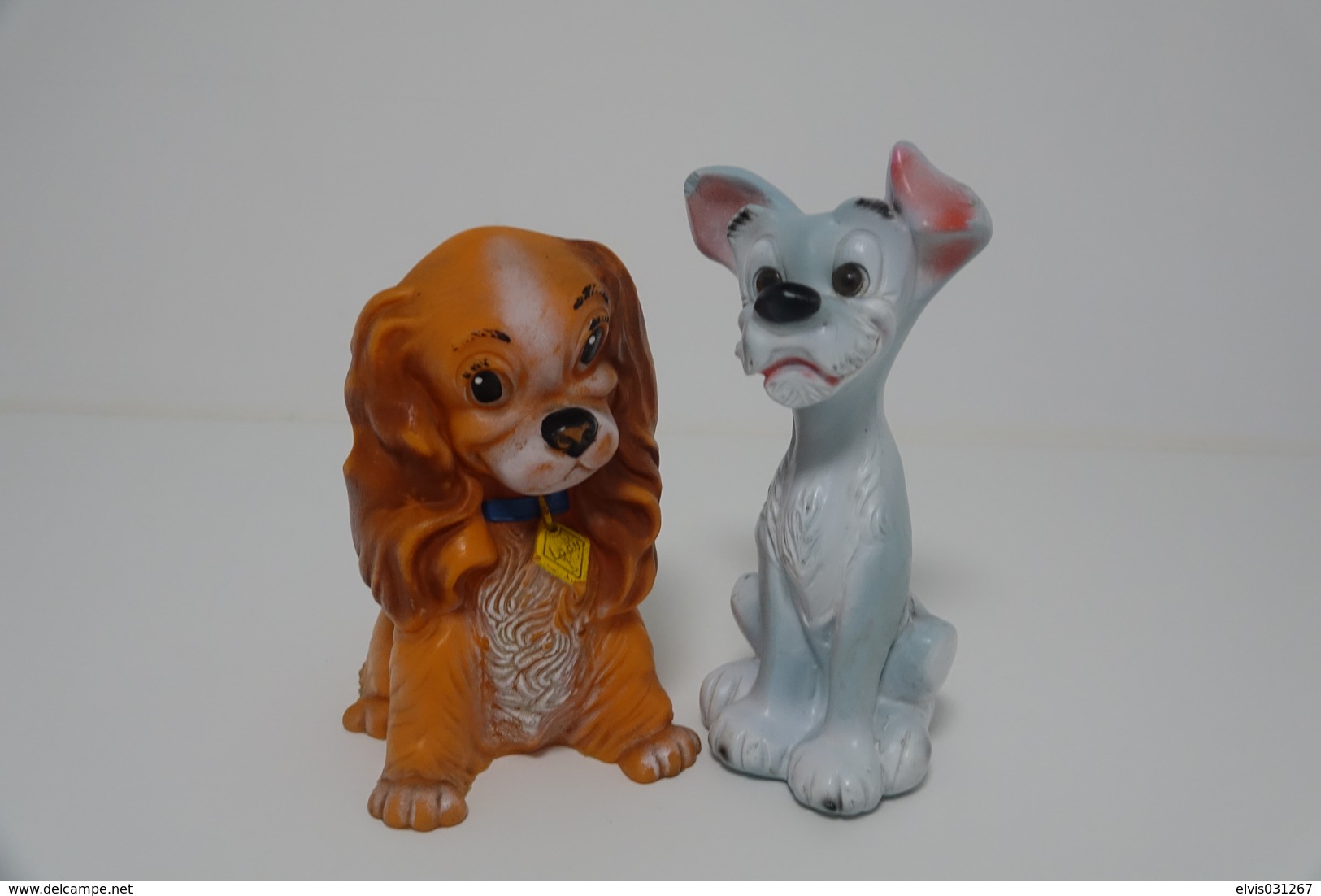 PIEPER POUET SQUEAKY: LEDRAPLASTIC LADY & TRAMP BELLE & CLOCHARD VAGEBOND - L=21,18 - DISNEY - ELEPHANT - Rubber - Vinyl - Schtroumpfs