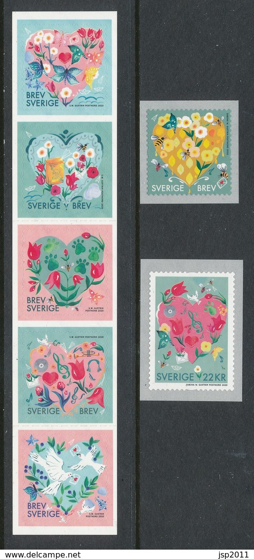 Sweden 2020. Facit # 3313-3319. Hjärtor Strip Of 5 (from SH117) + 2 Coils. MNH (**) - Unused Stamps