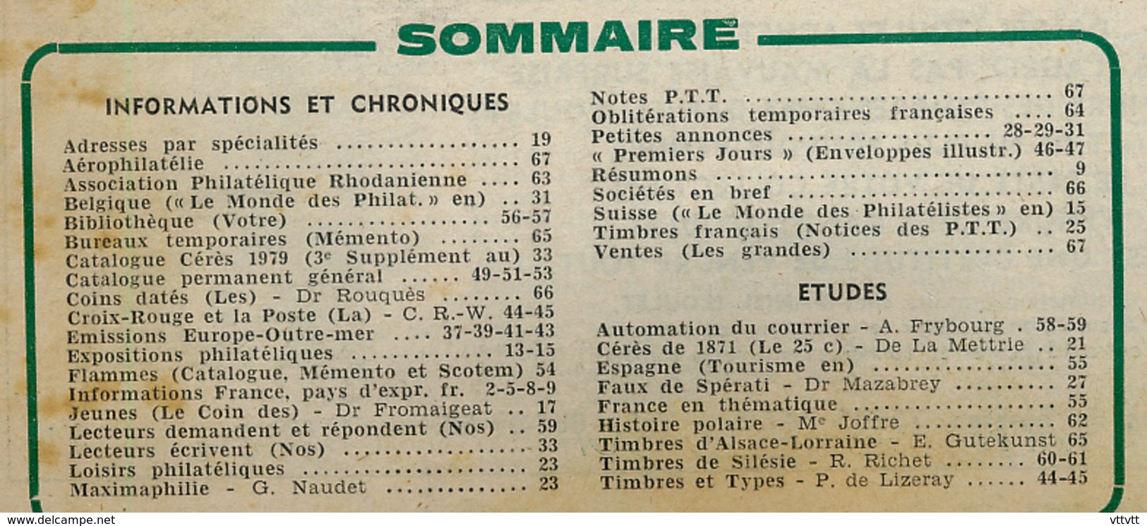 LE MONDE DES PHILATELISTES, N° 314, Novembre 1978, Sommaire Dans Les 2 Scans - Français (àpd. 1941)