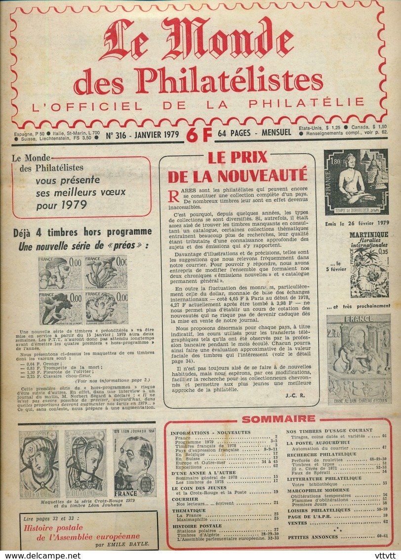 LE MONDE DES PHILATELISTES, N° 316, Janvier 1979, Sommaire Dans Les 2 Scans - Français (àpd. 1941)