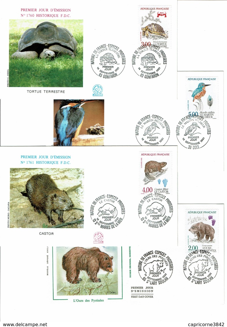 1991 - FDC - 4 Enveloppes - "Nature De France" - Espèces Protégées - Tp N° 2721 à 2724 - (n°2721 Image Sur Soie) - 1990-1999