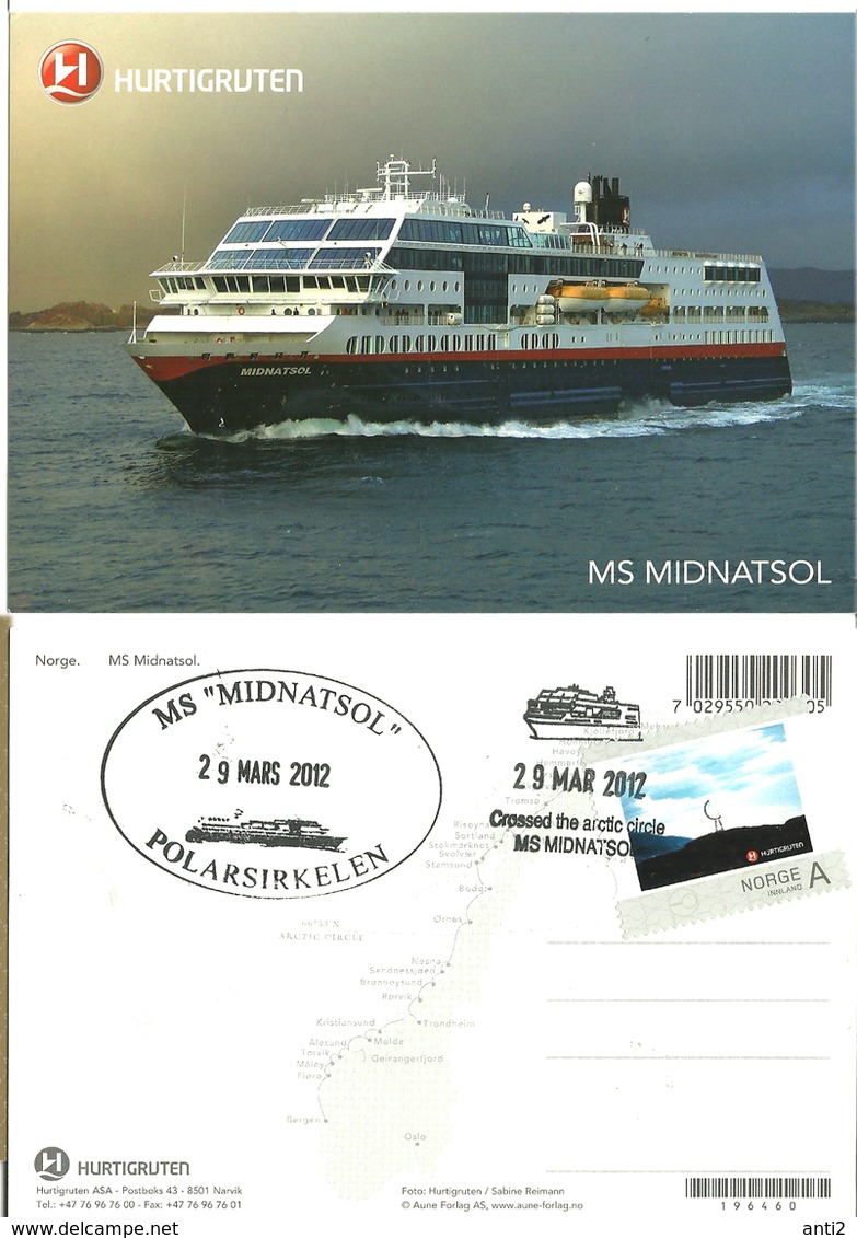 Norway Norge 2012 Card With My Stamp Mi 1664 With Lofoten, Hurtigruta "MS Midnatsol" Crossed The Arctic Circle - Ongebruikt