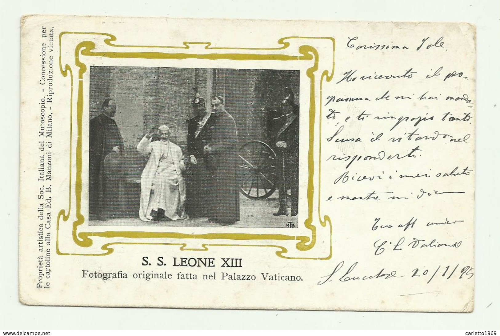 S.S. LEONE XIII - FOTOGRAFIA ORIGINALE FATTA NEL PALAZZO VATICANO  VIAGGIATA FP - Papes