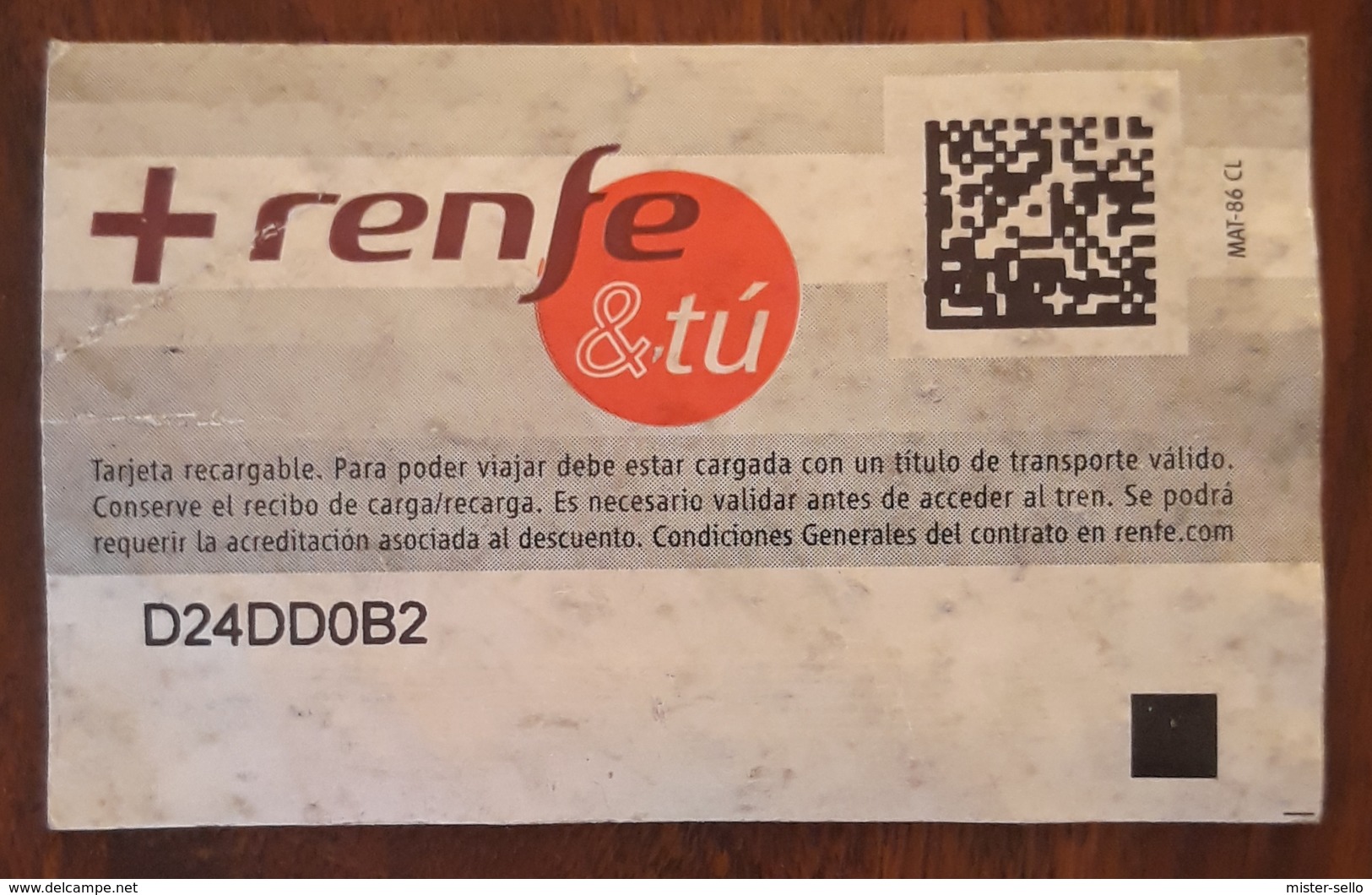 ESPAÑA TREN. TARJETA RECARGABLE RENFE & TÚ. - Europa