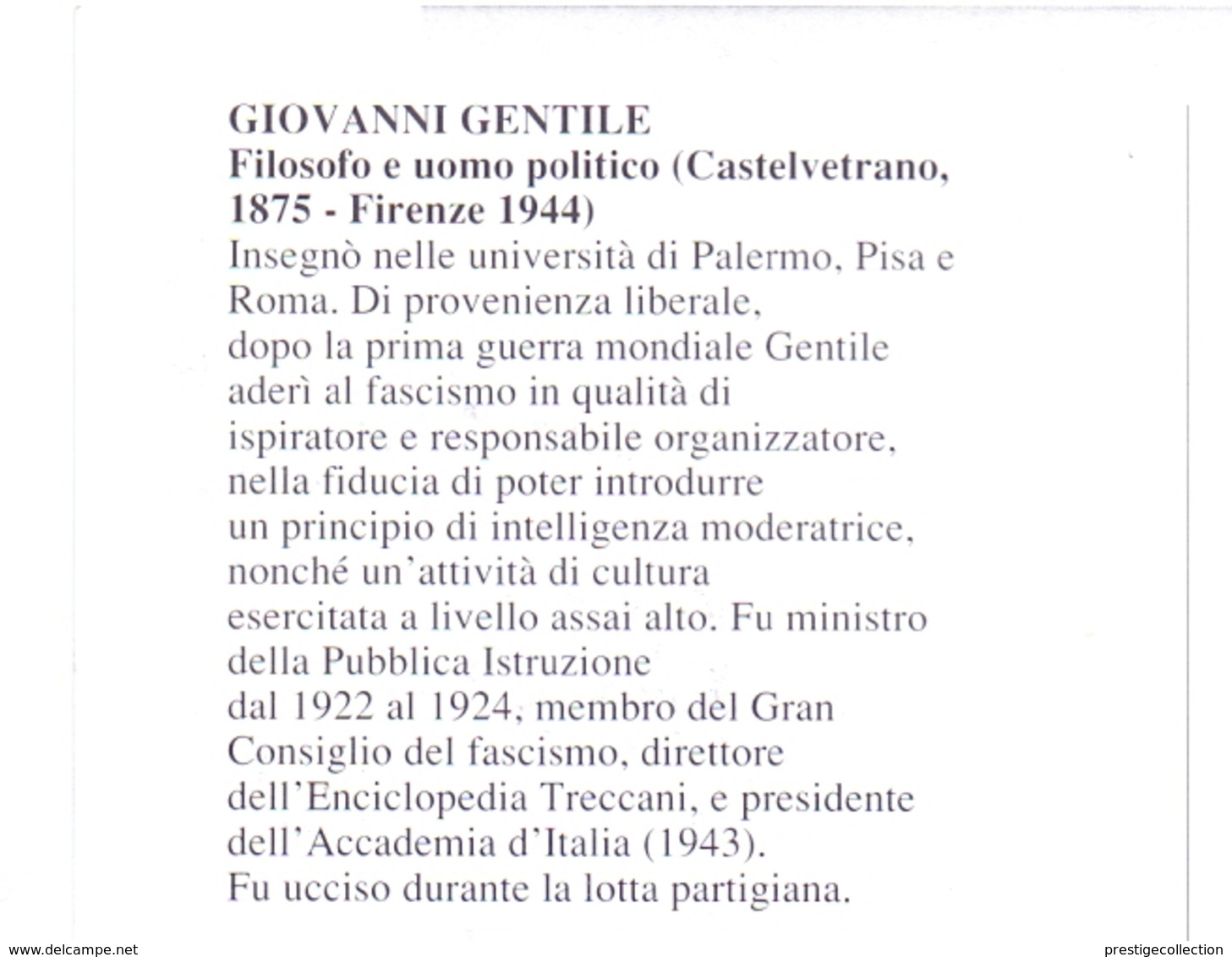 GIOVANNI GENTILE FILOSOFO POLITICO CASTELVETRANO    FDC  1994 MAXIMUM POST CARD (GENN200056) - Altri & Non Classificati